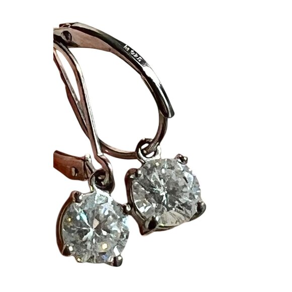 925 Sterling Silver Drop Earrings With Round-Cut CZ Stones & Lever Back Closure - Picture 4 of 10